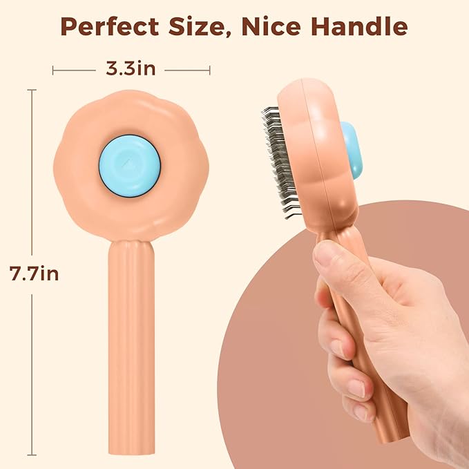 Sunflower Cat Brush for Shedding, Self Cleaning Cat Hair Brush, Pet Grooming Brush with Release Button for Short and Long Haired Cats Dogs (Orange)