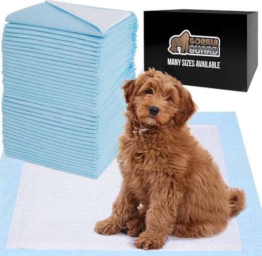 Gorilla Guard Disposable Puppy Pads, 100 Count 28x34 in, 5 Layer Pee Pads for Dogs, Absorbent Diaper Changing Pad, Dog Potty Training Supplies, Quick Dry Pet Housebreaking Essentials for Puppies