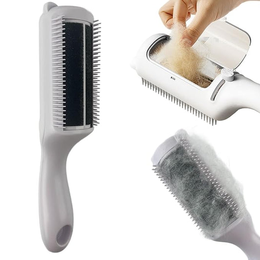 Cat Brush Pet Dry Cleaning Brush Cat Self Sticky Brush for Shedding and Grooming Long Short Hair Removal Comb with Recycling Box for Kitten Dog Rabbit Massage Roller Removes Loose Fur (White)