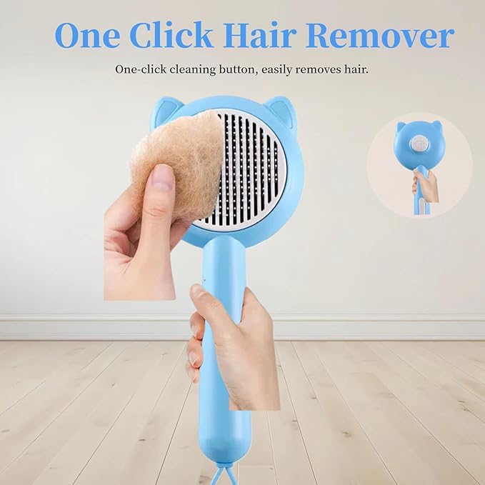 Cat Brush for Shedding，Pet Grooming Brush for Cats & Dogs，Cat Hair Brush with Self Cleaning Button,Deshedding Brush Easy to Removes Loose Fur