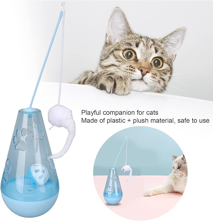 EVTSCAN Cat Roly Poly Toy Cat Built in Bell Ball Interactive Snack Toy with Plush Mouse Cat Stick for Indoor Cats Kittens(Blue)