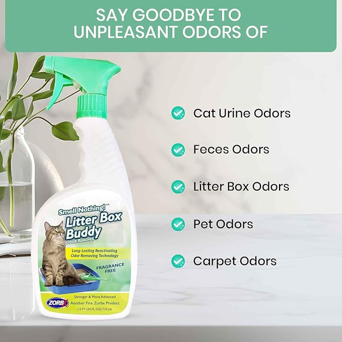 ZORBX Unscented Cat Litter Deodorizer Spray – Fast-Acting Cat Litter Box Deodorizer for Strong Urine Odor & Cat Litter Odor Control | Advanced Pet Odor Remover & Stronger Odor Neutralizer (24 Fl Oz)