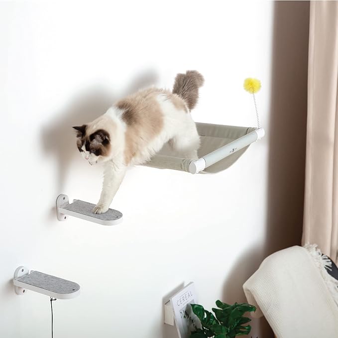 SVD.PET (3-PACK Cat Wall Steps, Cat Climbing Stairs with Replaceable Felt Pad, Cat Climbing Shelves for Wall Mounted with Cat Toy, Cat wall furniture for Kitten, Medium and Large Cats (White)