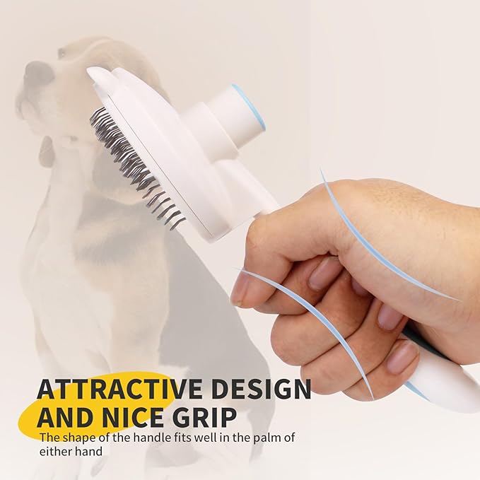 Cat Hair Brush for Grooming, Self Cleaning Slicker Brush for Cat, Skin Friendly Pet Brush for Shedding, Blue