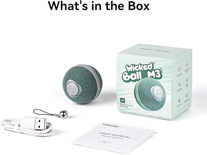Cheerble 【2025 Upgrade】 Interactive Cat Ball Toy, Wicked Ball M3, Automatic Moving Ball Toy for Indoor Cat Kitten, Smart Anti-Depression Pet Toy Fun Gift with Light