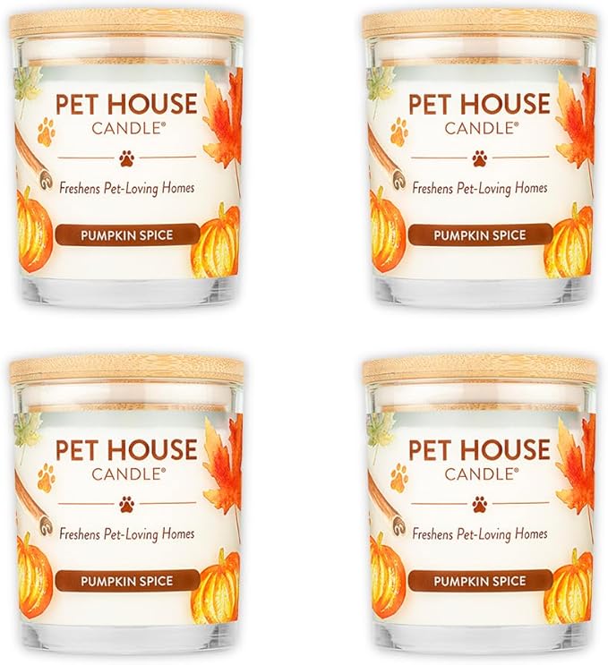 One Fur All Pet House Pumpkin Spice Candles Plant-Based/Soy Candle - Clean Burning Scented Candles, Long Lasting Pet Odor Candle for Home - 4 Pack