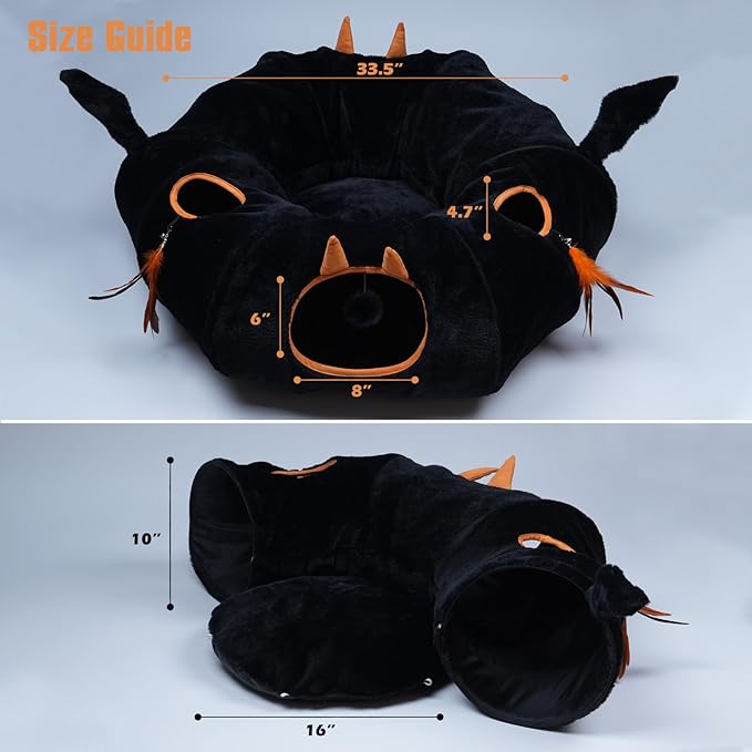 Cat Tunnel Bed,Cat Tunnel Bed with Soft Central Cat Couch,Cat Toys for Indoor Cats,Collapsible Peekaboo Cat Cave,Cat Donut Tunnel and Kitty Toy Set（Gothic，Donut）