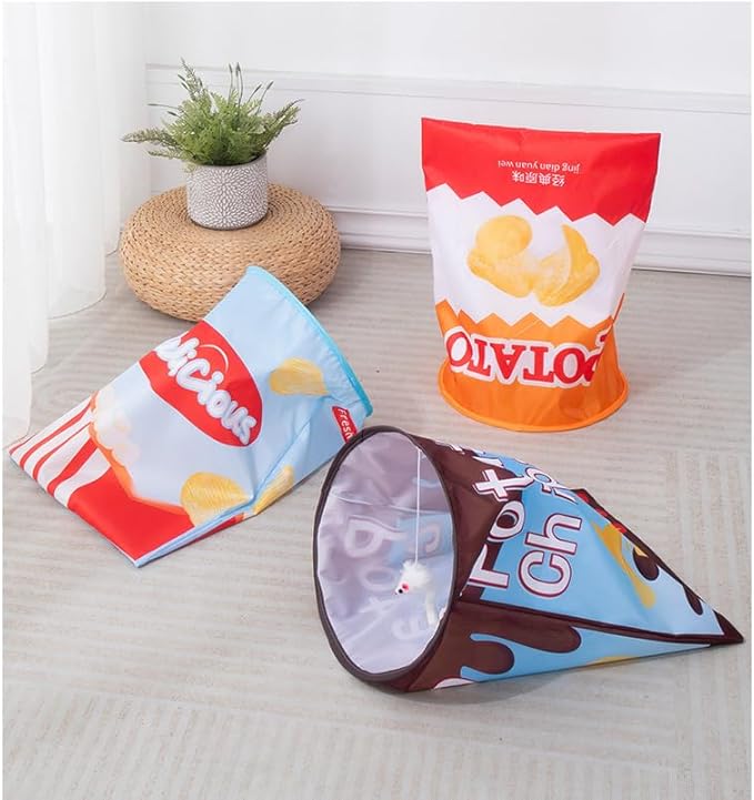 Creative Potato Chip Bag Folding Ring Paper Cat Tunnel Cat Toy Self High Fun Hide and Seek Rolling Dragon Channel Cat Drill Bag with Hanging Toy Pet Supplies (Orang)