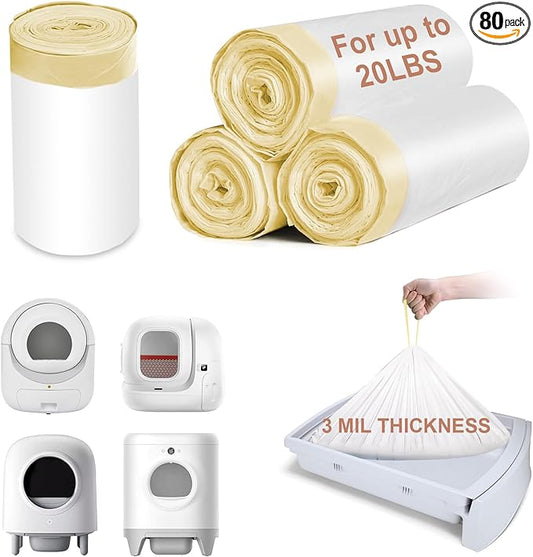 ELEGX 80 Count Litter Box Liners, 3MIL Extra Thick Heavy Duty, Automatic Self Cleaning Litter Robot Cat Waste Bag, 22" x 13" Compatible with Cleanpethome/Pura X/MAX/Petkitt/Pet ree