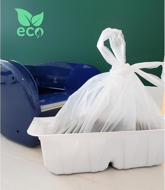 EcoLeo, Compatible with LitterMaid & Nature's Miracle Waste Receptacles, Compostable Certified, Plastic-Free, 60 Refill Bags with Handles, Use in Self-Cleaning Litter Box Waste Trays