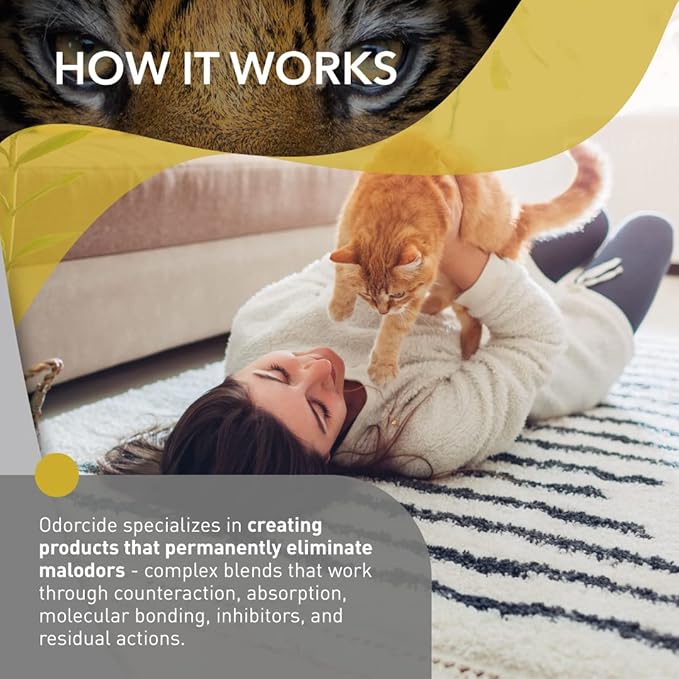 Odorcide Cat Attack Concentrate Odor Eliminator - Cat Odor Eliminator for Strong Odor - Cat Urine Odor Eliminator for Carpet & Upholstery - Cat Urine Remover for Home - Litter Box Odor Eliminator -
