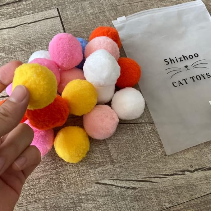 Premium Soft Pom Pom Balls for Kittens - Lightweight, Interactive, Assorted Colors - Plush Toy Balls for Kitten Training and Play - Pet Products for Cats (1.6 Inches 20 Balls)