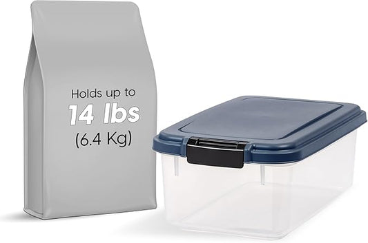 IRIS USA WeatherPro Airtight Pet Food Storage Container, Up to 12Lbs, Dog Cat Bird and Other Pet Food Storage Bin Keep Pests Out Translucent Body BPA Free Stackable, Navy