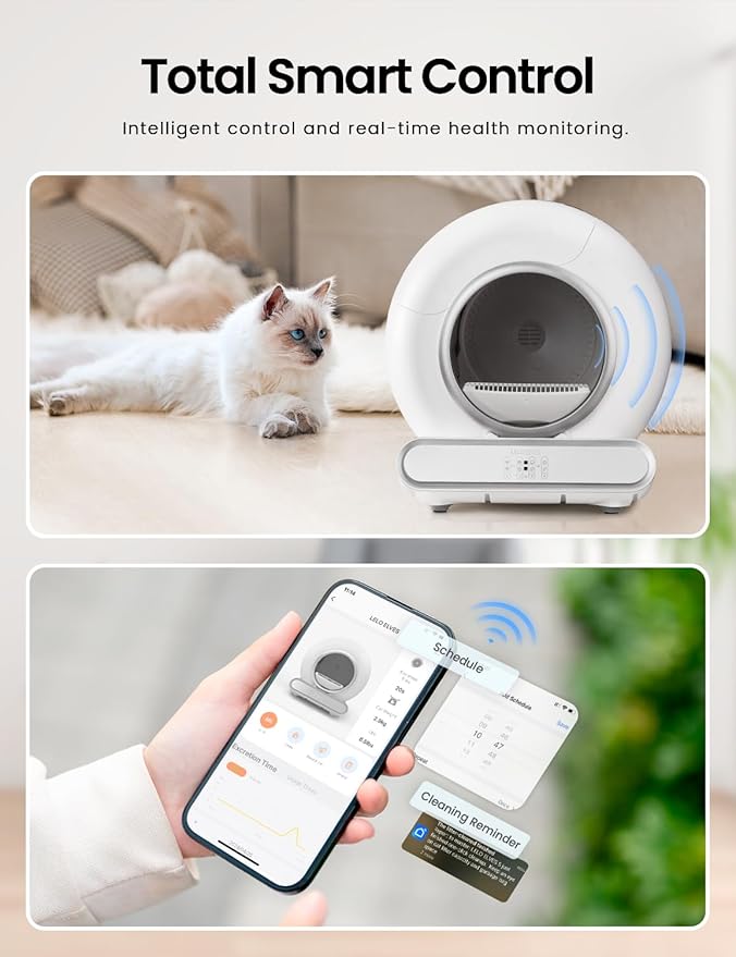 Self Cleaning Cat Litter Box, Ultra-Safe Protection Automatic Cat Litter Box, APP Control/Lower Entry/Large Capacity Cat Litter Box with 3 Rolls Liners & Mat