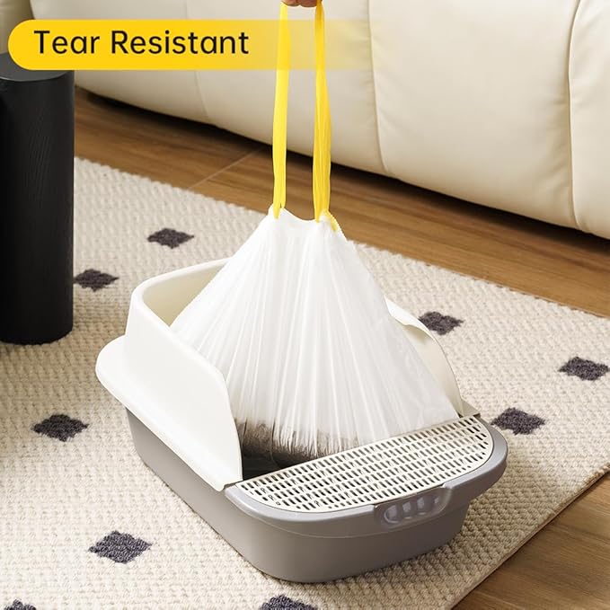 60 Count Self-Cleaning Cat Litter Box Liners, Compatible with Litter Box Robot 4 and 3, Thick Self-cleaning, Heavy Duty Drawstring Waste Bags, 20 Pounds Capacity (26" x 15")