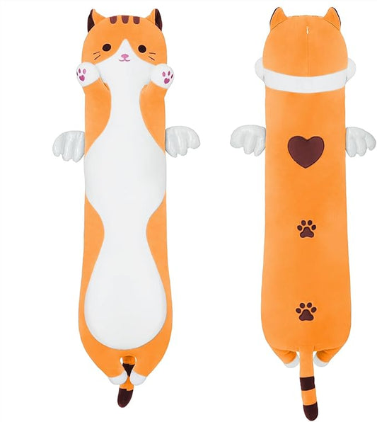 Long Plush Cat Pillow, Cute Plush Cat Toy Doll, Stuffed Animal Cat, Hugging Pillow for Sleeping, Gift for Kids and Girls (Yellow, 70cm/27.5in)