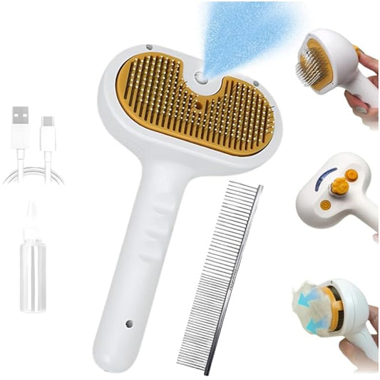 Self-Cleaning Pet Steam Brush & Detangling Comb for Cats and Dogs - Pet Grooming Brush with Spray, Removes Tangles & Knots, Water/Mist Slicker Brush for Shedding Long Haired Pets