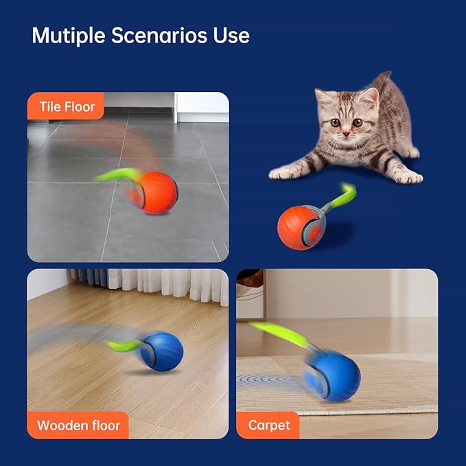 Speedy Sprint Ball Toy for Cat Type-C Rechargeable Interactive Cats Toy Orange