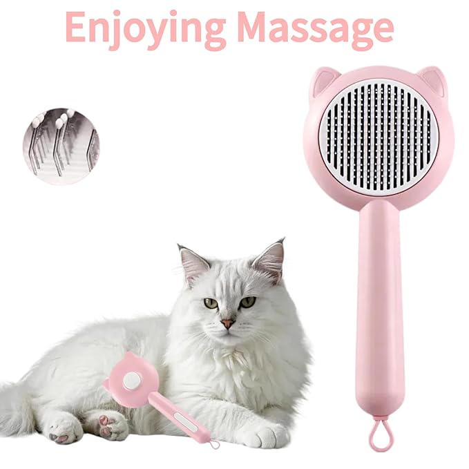 Cat Brush with Self Cleaning Button,Cat Hair Brush for Shedding,Pet Grooming Brush for Long or Short Haired Cats & Dogs,Easy to Removes Loose Fur,Pink