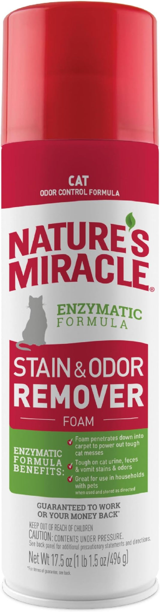 Nature's Miracle Advanced Stain and Odor Eliminator Foam Cat 17.5 Ounces, for Severe Cat Messes, Aerosol