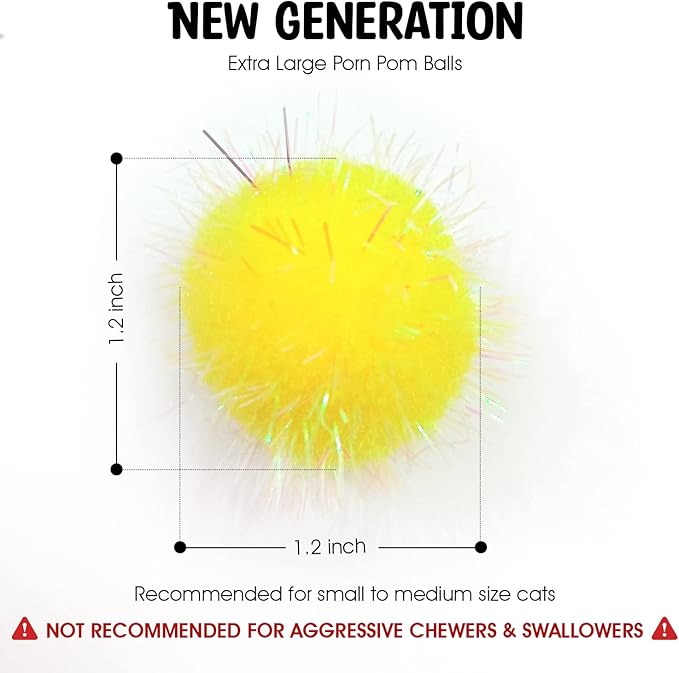 30 Pieces Sparkle Pom Pom Balls for Cat - Interactive Glitter Balls, Multicolor, Size of 1.2 inches, Best as Kitten Play Toys