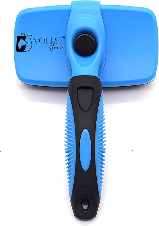 Volpe Self-Cleaning Slicker Brush for Cats & Dogs,Pets Short & Long Hair,Gentle Grooming Tool,Ergonomic Handle,Easy to Clean,Deshedding & Removal Tangled Fur,Dark Blue