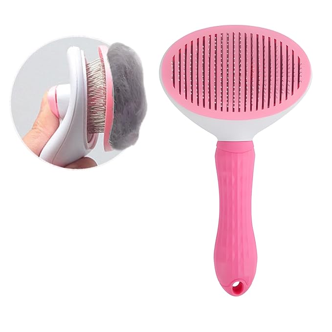 Dog Brush, Cat Brush, Deshedding Dog Brush, Self-cleaning Slicker Brush for Dogs & Cats, Dog Brushes For Shedding Dogs Cats Long Haired and Short Haired (Pink), Standard