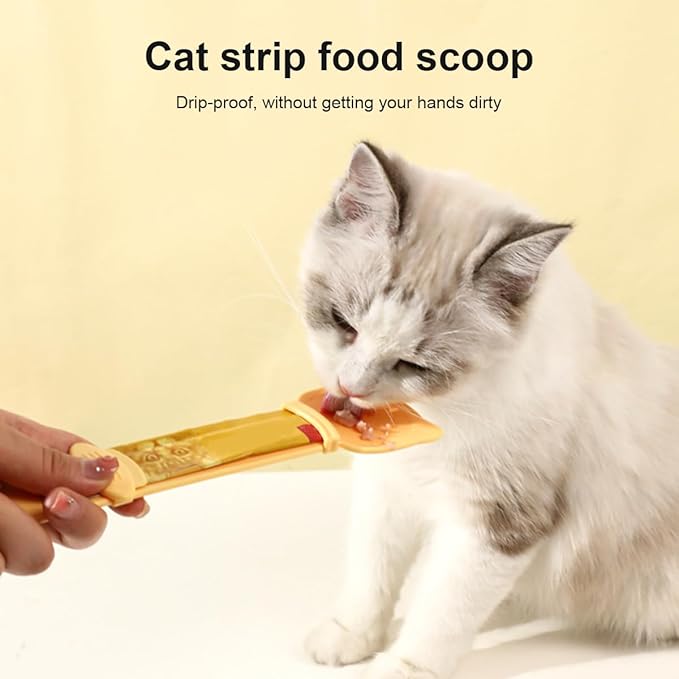 Panup Cat Strip Feeder - 3 Colors Cat Stripe Squeeze Spoon, Cat Treat Feeding Spoon, Cat Food Spoon for Wet Food, White, Green, Yellow