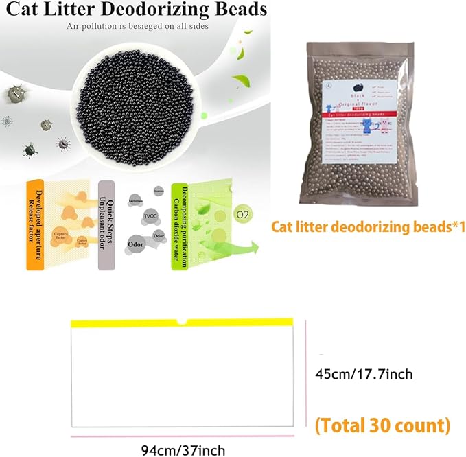 30 Count Large Jumbo Cat Litter Box Liners, Compatible with Reusable and Disposable Tray Refills Extra Thick Drawstring Heavy Duty Replacement Waste Trash Bags - 37" x 17.7"