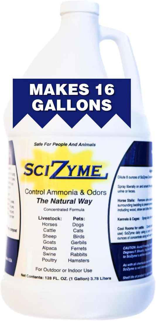 SciZyme - Enzyme Based Eliminator & Control Odors & Ammonia in Cooler Rooms, Barns, Trailers, Kennels, Etc. (Makes 16 Gallons)