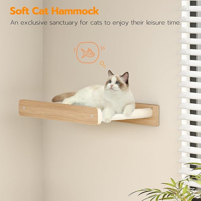 HOOBRO Wood Cat Wall Shelves, Set of 5 Cat Wall Furniture, Cat Corridor, Cat House, Cat Plush Hammock, Scratching Board and Cat Climbing Shelves, Sturdy, Durable and Safe, Natural NL45CS03