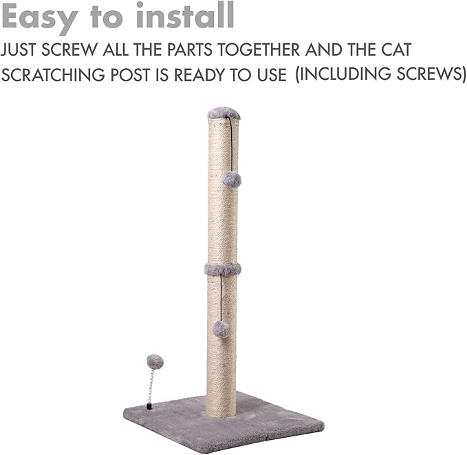 MECOOL 34“ Tall Cat Scratching Post Premium Basics Kitten Scratcher Sisal Scratch Posts Trees with Hanging Ball for Indoor Cats (34 inches for Adult Cats, Gray)