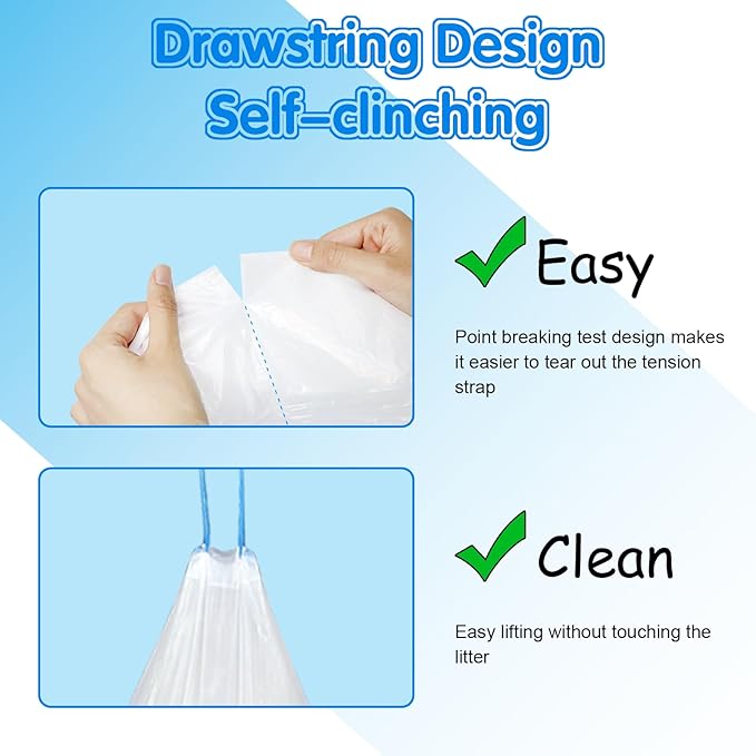 60 Count Self Cleaning Cat Litter Box Liners Bag Fit For MeoWant MW-SC01,MW-SC02, Drawstring Heavy Duty Cat Litter Receptacles Bags Compatible with Automatic Cat Litter Box-17.7" x 19.68"