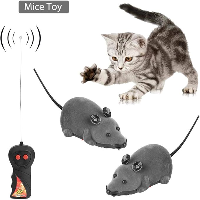 Fdit Electronic Mice Toy Furry Cute Pet Cats Mouse Catcher Animals Toys Funny Rat Novelty Gift with Remote Control(Grey)