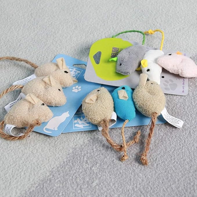 3Pcs Pets Interactive Playing Toys, Plush Simulation Rat Mouse Scratch Bite Chewing Toy for Pet Cat Kitten Khaki Blue Cat Mice and Animals Toys Pet Supplies