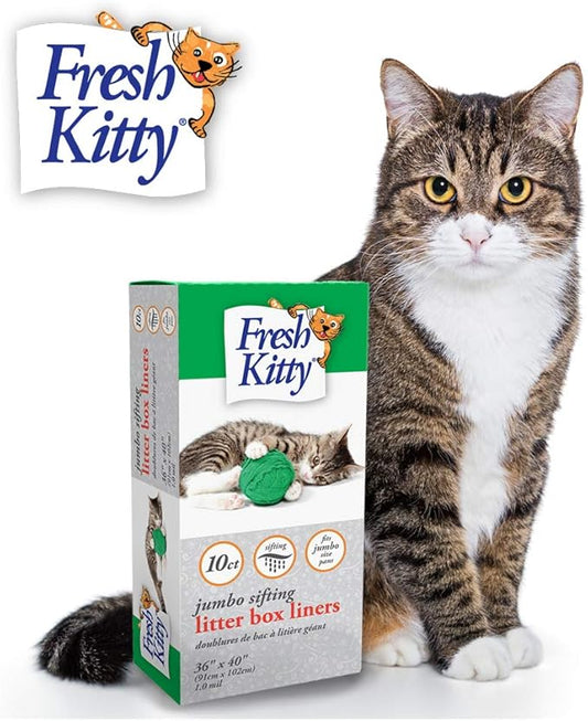 10 Count Fresh Kitty Durable Litter Box Liners, Easy Clean Up Elastic Jumbo Sifting Litter Pan Box Liners, Bags for Pet Cats