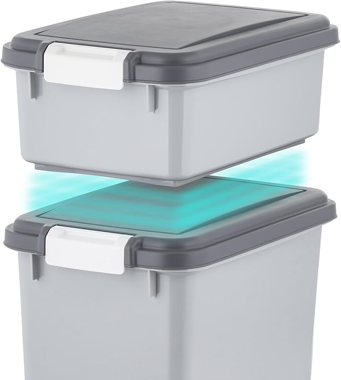 IRIS USA Airtight Dog Food Storage Container with Wheels, Up to 30 lbs & 11 lbs, 2-Cup Scoop, Cat Dog Treat Wet Food Cans Toys Storage Container, Stackable, Portable, Gray