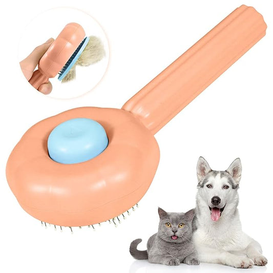 Sunflower Cat Brush for Shedding, Self Cleaning Cat Hair Brush, Pet Grooming Brush with Release Button for Short and Long Haired Cats Dogs (Orange)