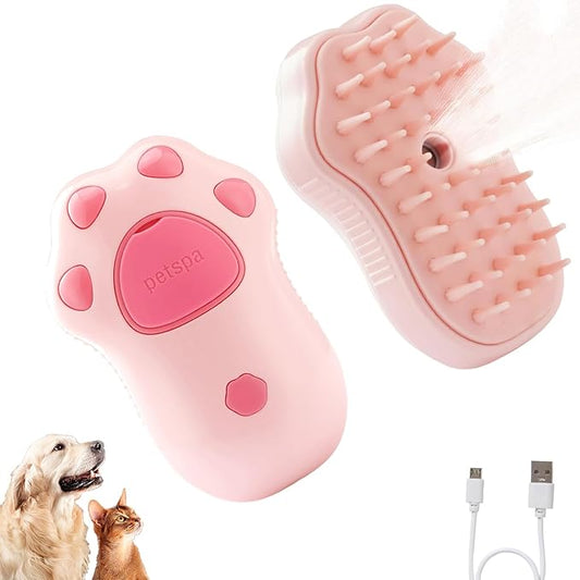 Pet Steam Brush, 3 in 1 Steamy Cat Brush, Silicone Massage Grooming Brush Steamy Dog Brush for Shedding Pet Hair Removal Comb for Cats and Dogs(Light pink)