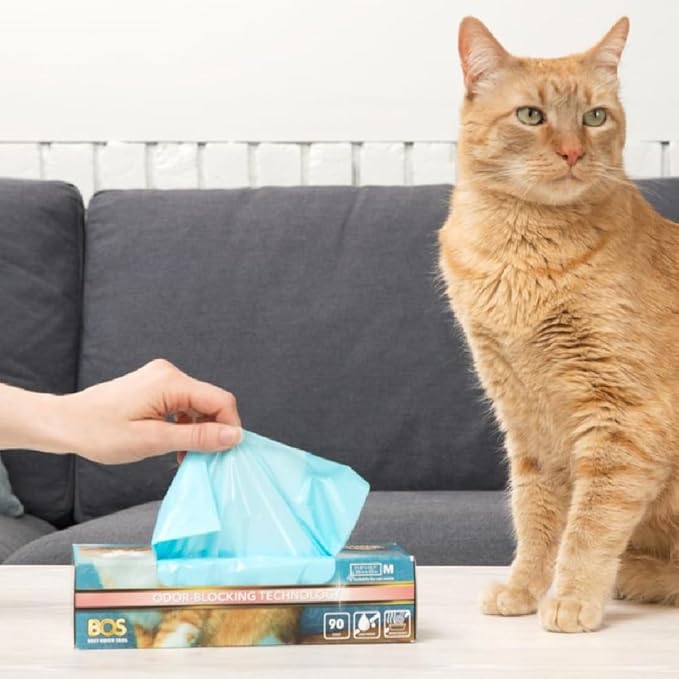 BOS Amazing Odor Sealing Cat Waste Disposal Bags - Durable and Unscented [Size: M, Color: Light blue] (Pack of 1)