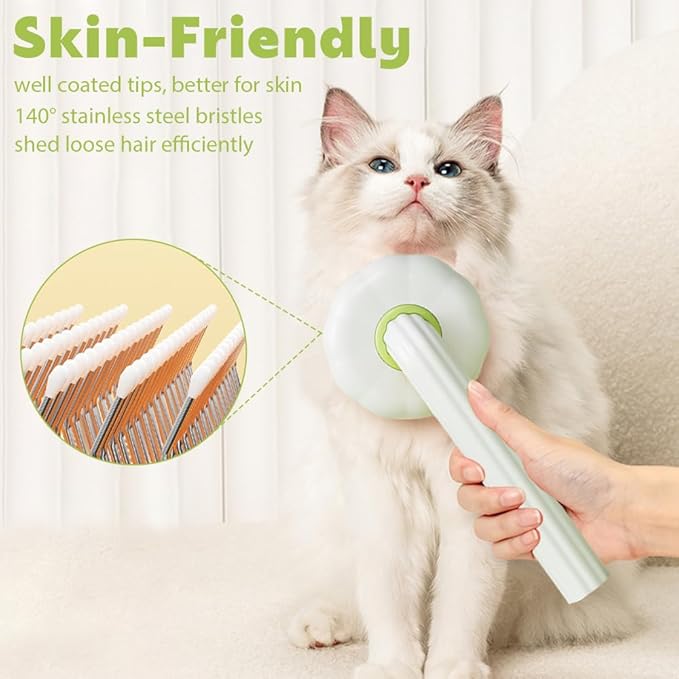 Sunflower-White Hair Brush for Cats and Dogs, Self Cleaning, Shedding, Grooming Brush, Travel Size, Stainless Steel Bristles