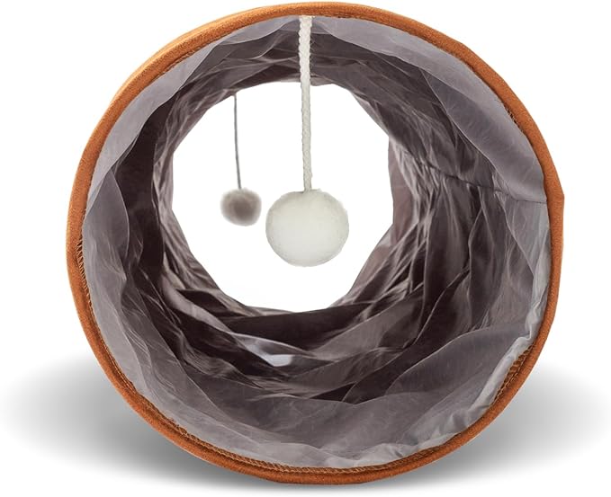HIPIPET Straight Cat Tunnels for Indoor Cats,Collapsible Cat Tunnel for Small Medium Large Cats with Cat Toy Ball,Cute Bear. (Brown)