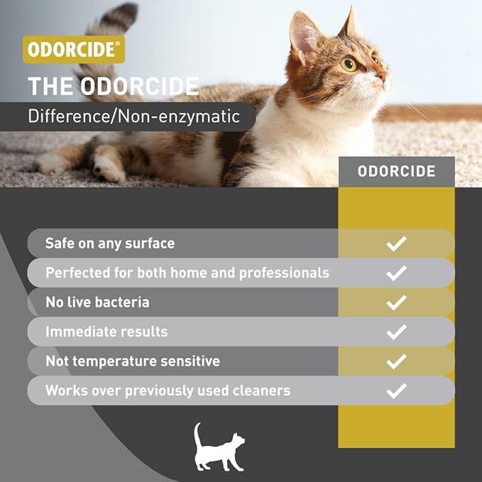 Odorcide Cat Attack Concentrate Odor Eliminator - Cat Odor Eliminator for Strong Odor - Cat Urine Odor Eliminator for Carpet & Upholstery - Cat Urine Remover for Home - Litter Box Odor Eliminator -
