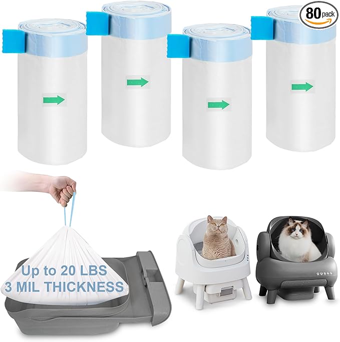 ELEGX 80 Count Litter Box Liners Bags, 3MIL Extra Thick Heavy Duty,27.1" x 12.9" Compatible with Neakasa M1, PetPivot AutoScooper 11 Open-Top Automatic Self-Cleaning Cat Litter Robot Box