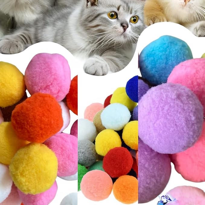 Premium Soft Pom Pom Balls for Kittens - Lightweight, Interactive, Assorted Colors - Plush Toy Balls for Kitten Training and Play - Pet Products for Cats (Mixed Sizes 20 Balls)