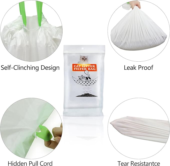 Sifting Cat Litter Box Liners Bags with Holes-Drawstring Scratch Resistant Waste (1, S (31×18inch))