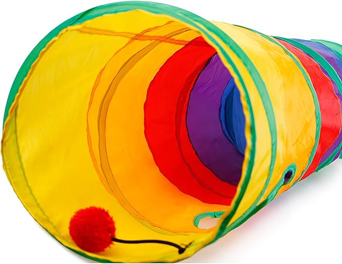 Cat Toys Cat Tunnel and Cat Cube Pop Up Collapsible Kitten Indoor Outdoor Toys-Collapsible 3 Way or 1wayCat Tube- for Cat, Puppy, Kitty, Kitten, Rabbit (Rainbow)