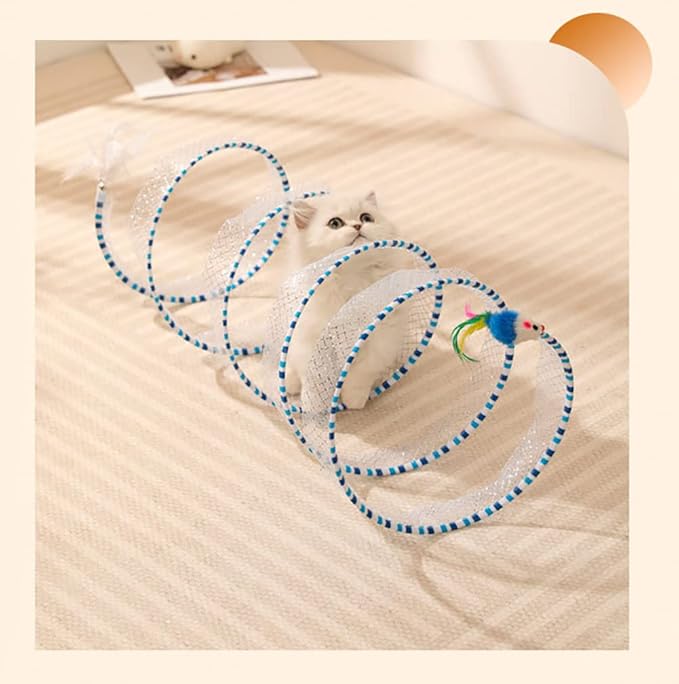 Folded Cat Tunnels for Indoor Cats, Cat Donut Tunnel, Cat Play Tunnels, Folded Cat Tunnel Spring,Cat Toy for Indoor Cats,Cat Toys Interactive for Indoor Cats(Blue)