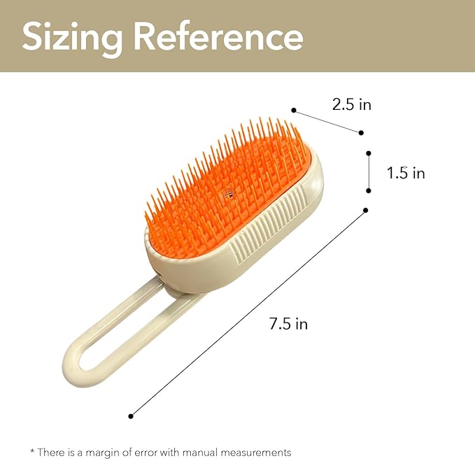 Long-Pin Spray Brush for Long Haired Cats & Dogs, 3-in-1 Design: Fur Remover, Massage and Clean, Steam Brush for Shedding, Steamy Dematting Brush For indoor Cats, Dogs and Rabbits (Beige)