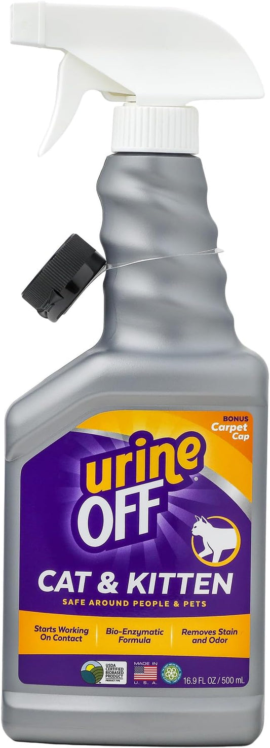 Urine Off Kitten & Cat Odor & Stain Remover | Fresh Scent Carpet Cleaner Spray | Bio Enzymatic Stain & Urine Odor Eliminator | Pet Safe Cleaner | 16.9 oz.